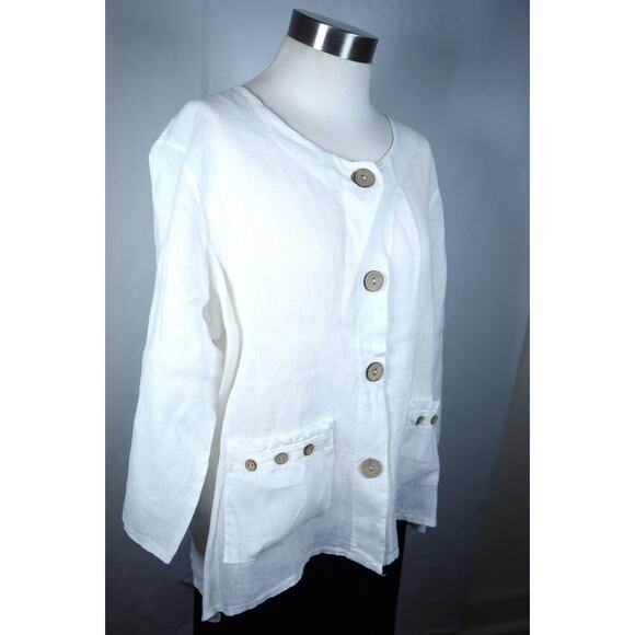 White 100% Linen Oversized Jacket Button up Roll-up Sleeves Made in Italy Sz M - Picture 4 of 13